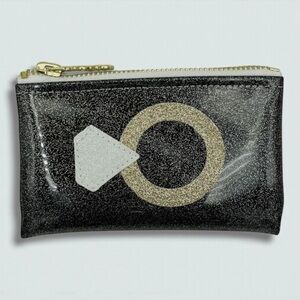 Julie Mollo Glitter Ring Pouch | Black Sparkle Zip Clutch | Jewelry Bag | NWT